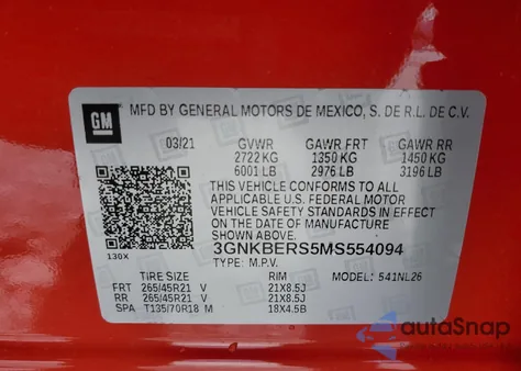 2021 Chevrolet Blazer Rs z USA, uszkodzony, nr VIN 3GNKBERS5MS554094